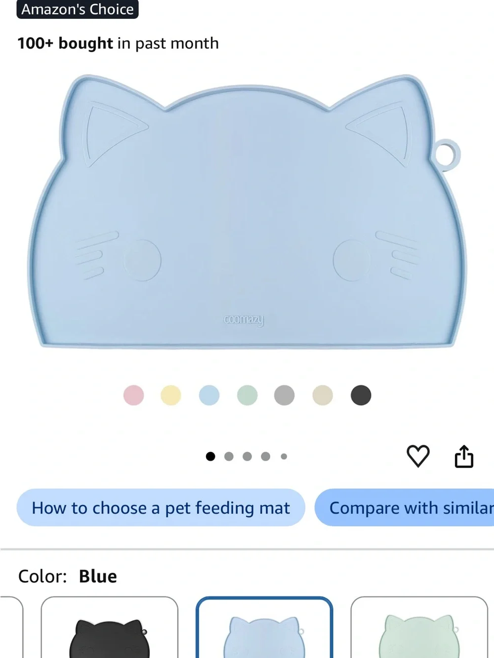Cute Cat-Shaped Silicone Feeding Mat — Light Blue
